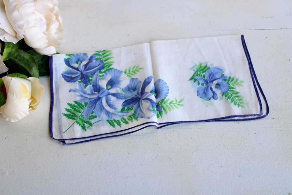 Vintage Blue Iris Handkerchief - image 2