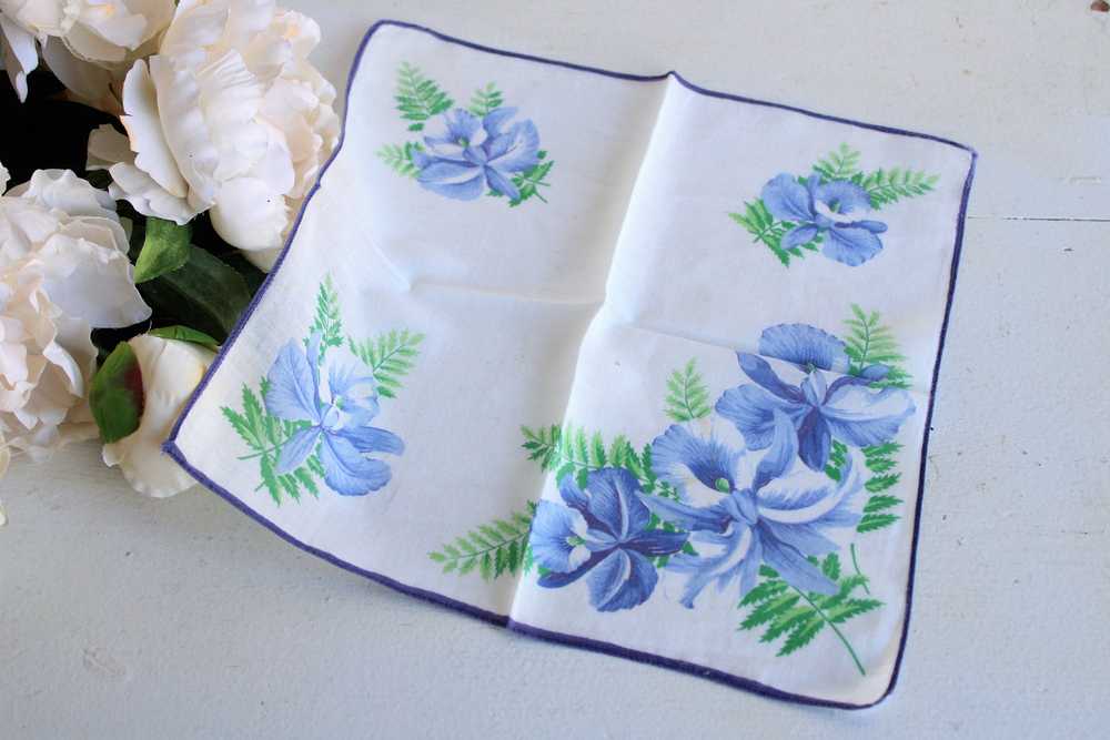 Vintage Blue Iris Handkerchief - image 3