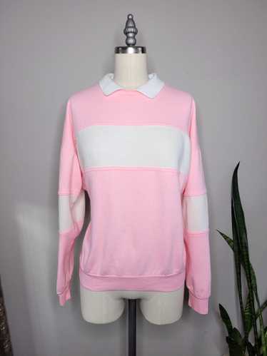 Vintage 80s/90s Pastel Pink Colorblock Collared Sw