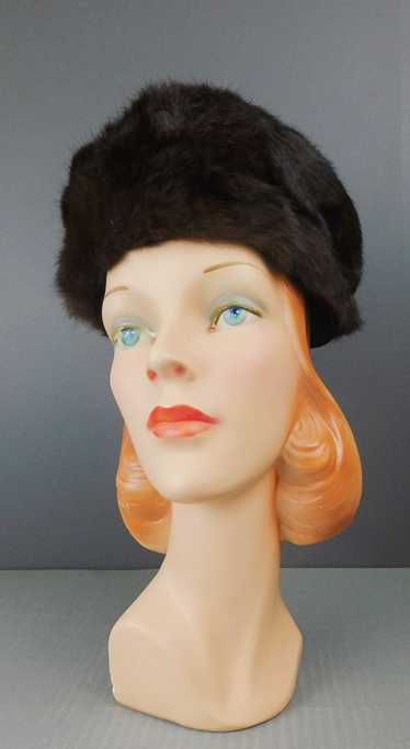 Vintage Dark Brown Fur Hat 1950s, 21 inch head