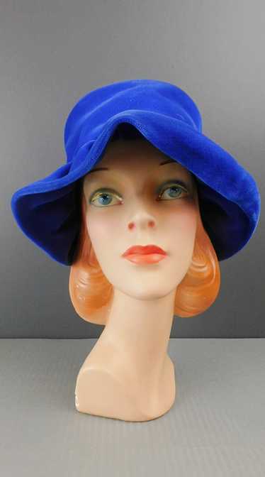 Vintage Bright Blue Velvet Hat with Floppy Brim, 1