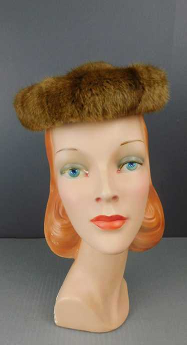 Vintage Mink Fur Topper Hat 1950s, Open top Evenin