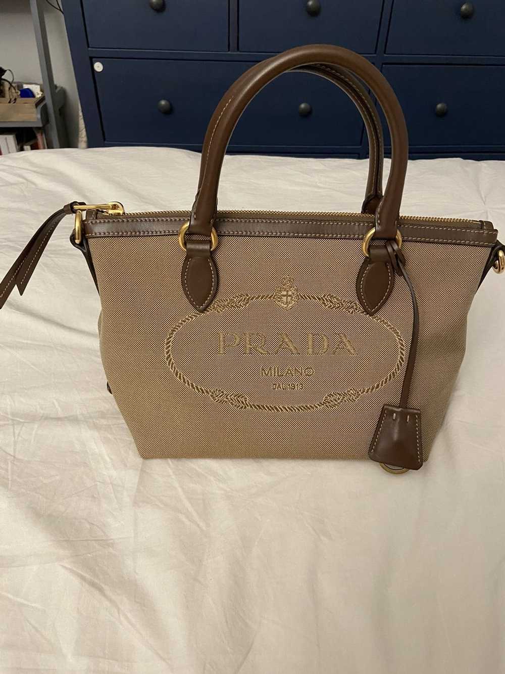 Prada Authentic Prada Logo Jacquard Shoulder Bag - image 1