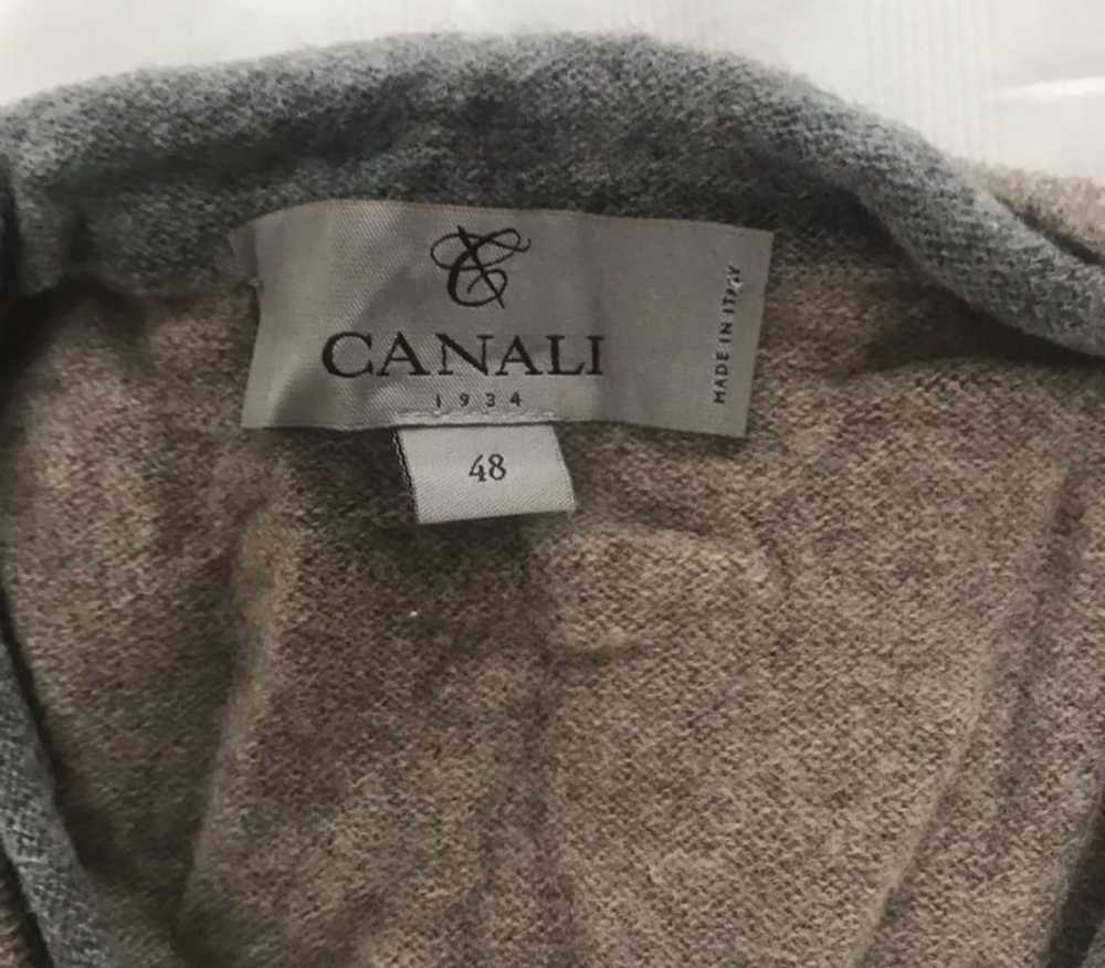 Canali Canali Tan Sweater with Grey Collar Trim - image 1