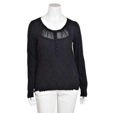Leifsdottir Fine Black Wool Henley Sweater with S… - image 1