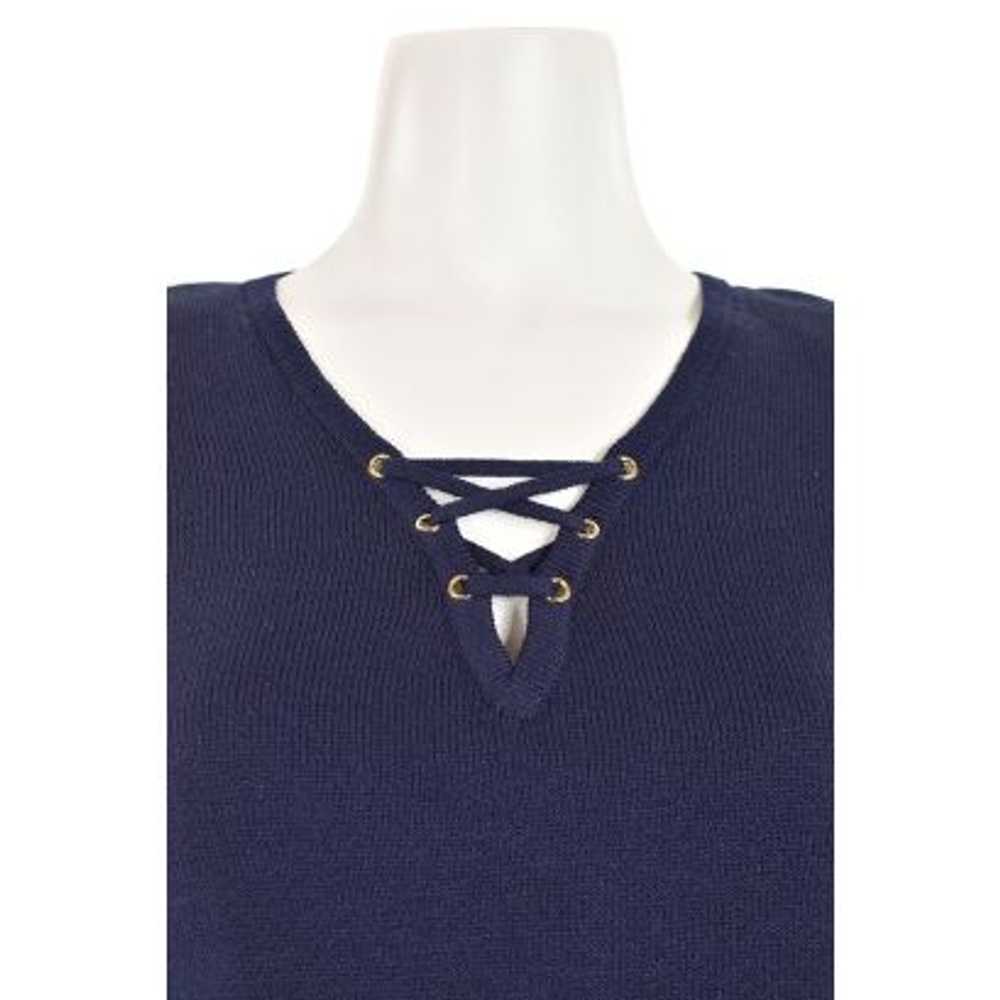 St. John Collection Navy Lace Up V-Neck Top - image 2