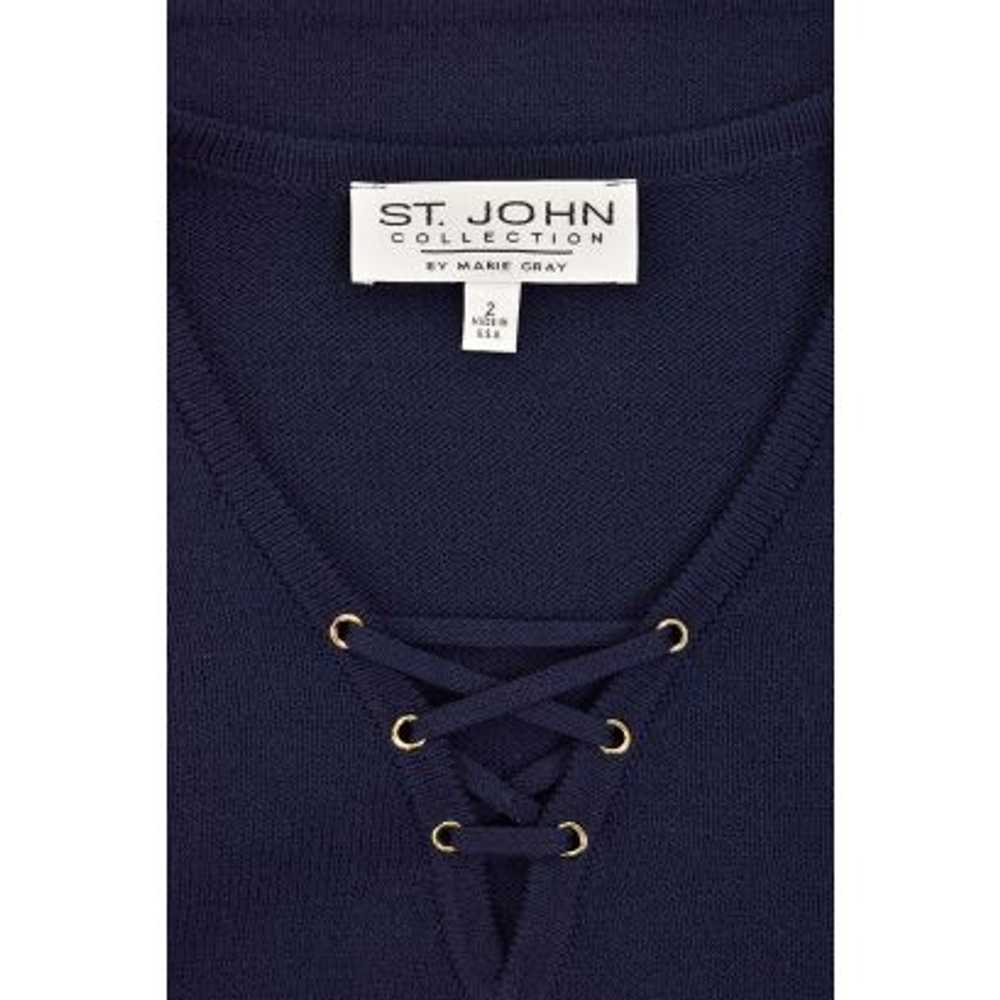 St. John Collection Navy Lace Up V-Neck Top - image 6