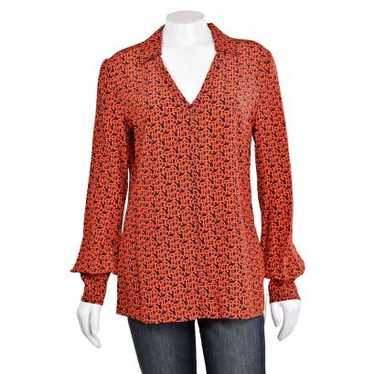 Tory Burch Red & Navy Signature Print Silk Blouse - image 1