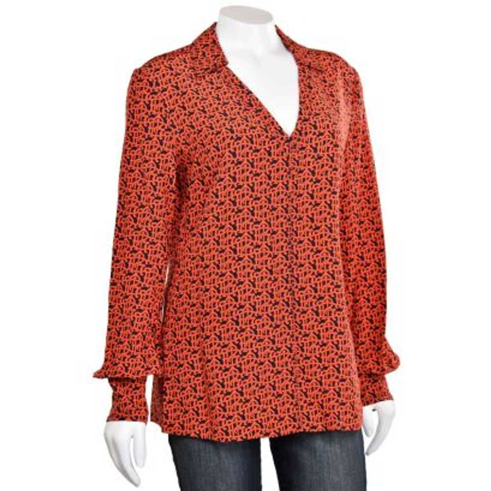 Tory Burch Red & Navy Signature Print Silk Blouse - image 3