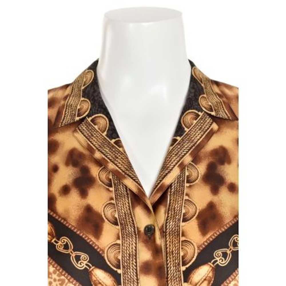 Escada Camel & Brown Print 100% Silk Blouse - image 2