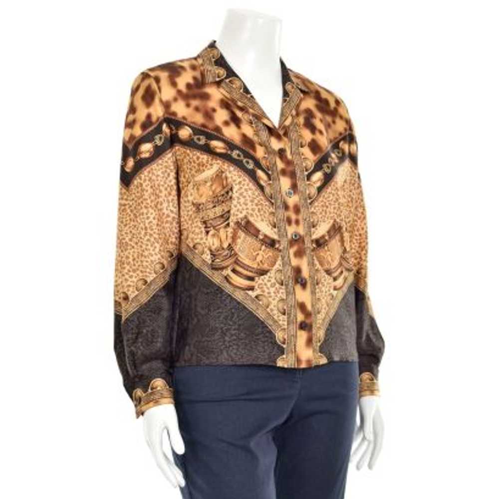 Escada Camel & Brown Print 100% Silk Blouse - image 4