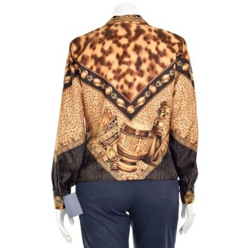 Escada Camel & Brown Print 100% Silk Blouse - image 5