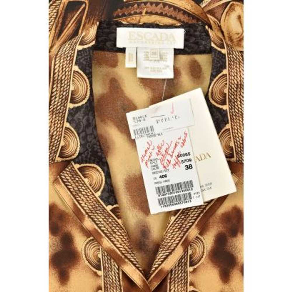 Escada Camel & Brown Print 100% Silk Blouse - image 6