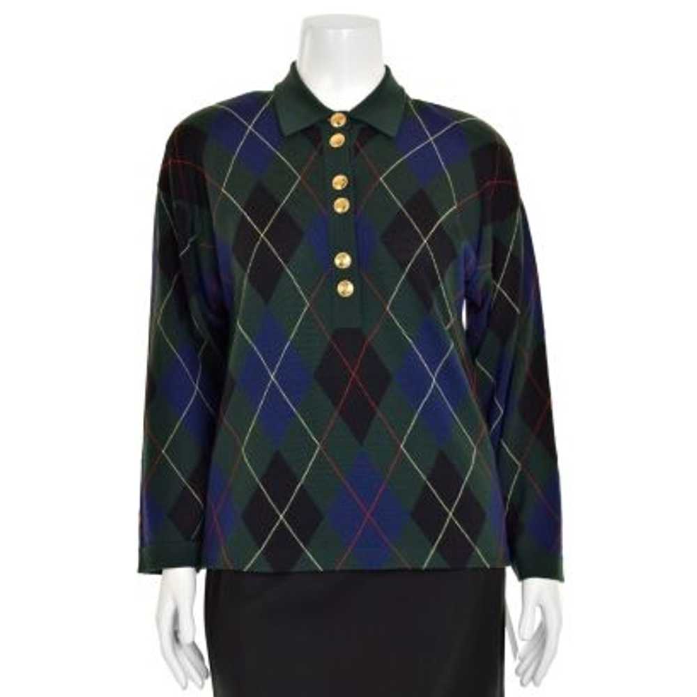 Escada Forest Green Argyle Virgin Wool Polo Sweat… - image 1