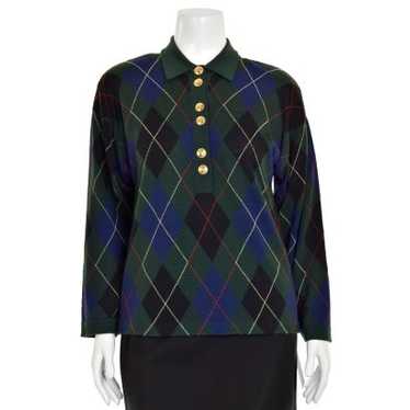 Escada Forest Green Argyle Virgin Wool Polo Sweat… - image 1