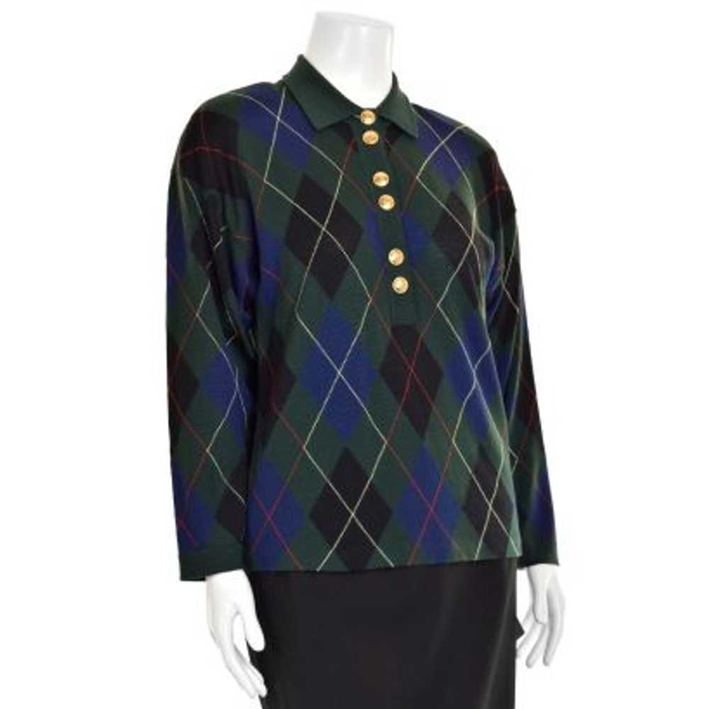 Escada Forest Green Argyle Virgin Wool Polo Sweat… - image 3