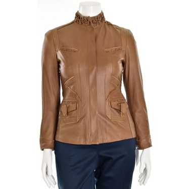 Elie Tahari Tan Embellished Leather Jacket