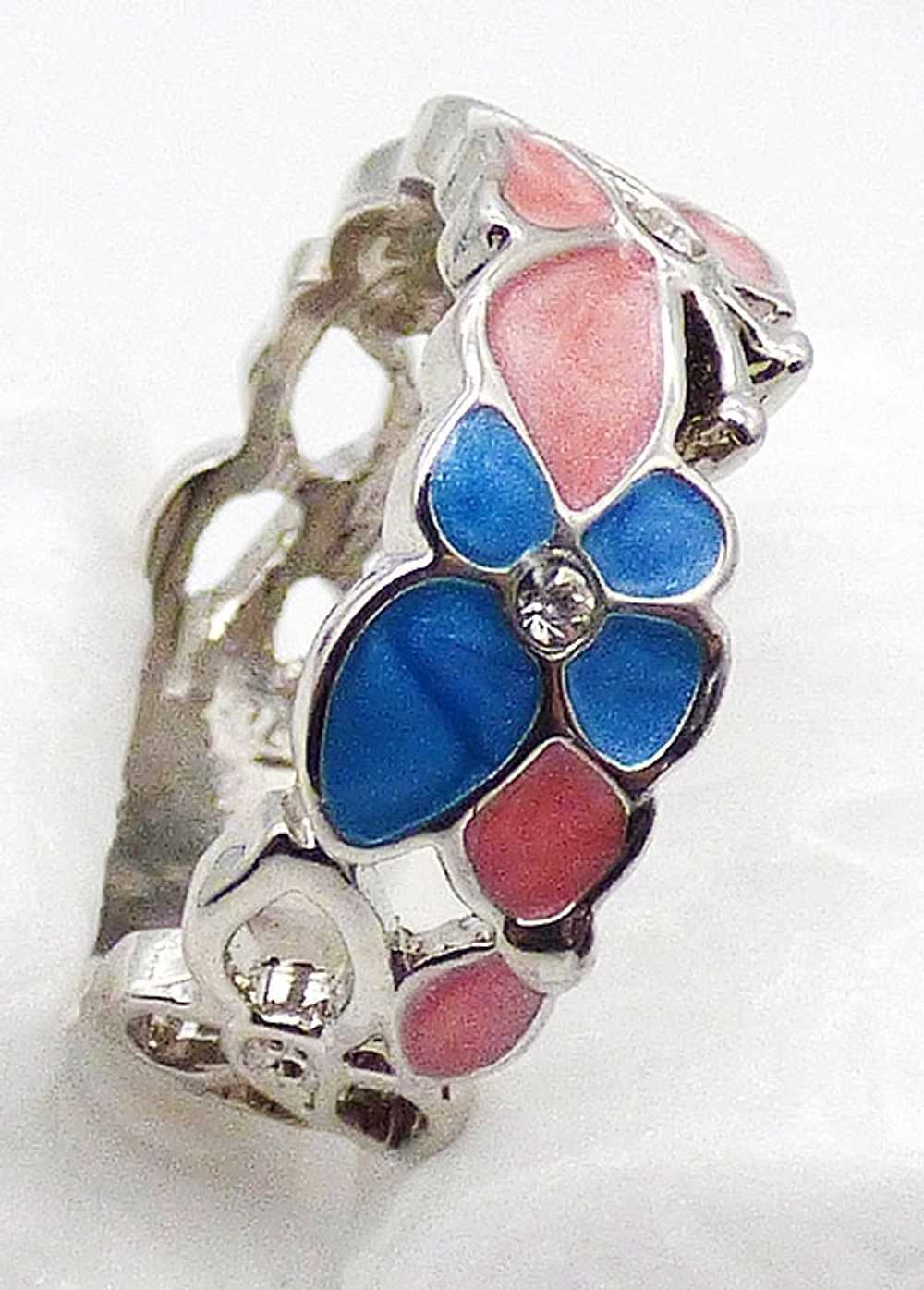 Enameled Butterfly and Flowers Ring - image 2