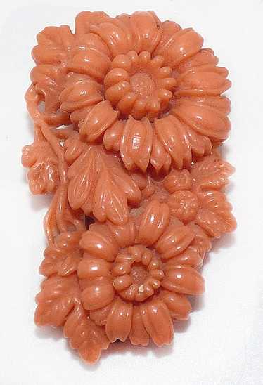 Japan Coral Celluloid Flowers Dress Clip