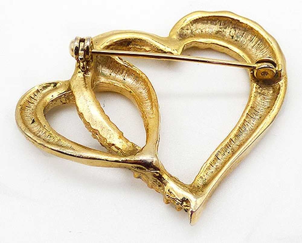 Gold Tone Double Heart Brooch - image 2