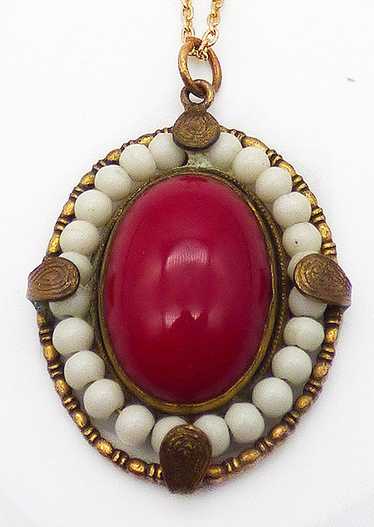 Opaque Red Glass Cabochon Pendant