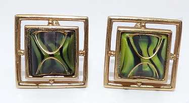 Green and Black Art Glass Cuff Links - image 1