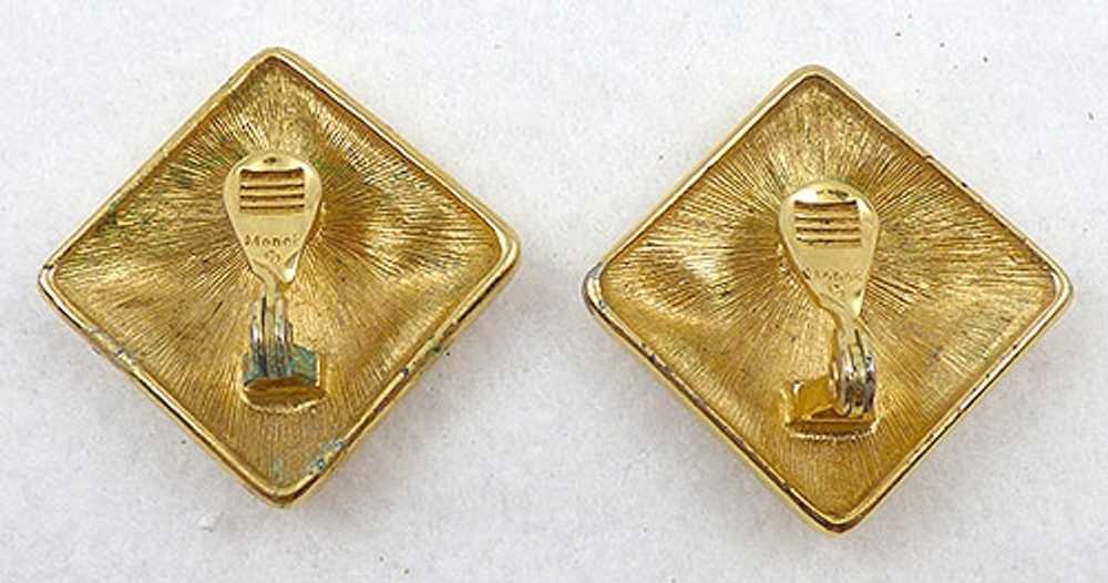 Monet Cream Enamel and Gold Tone Earrings - image 2