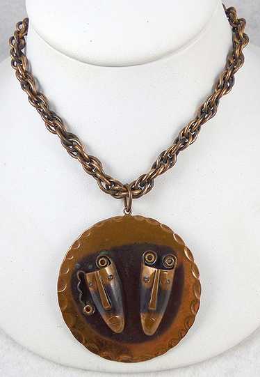 Rebajes Copper Brazilian Masks Pendant Necklace