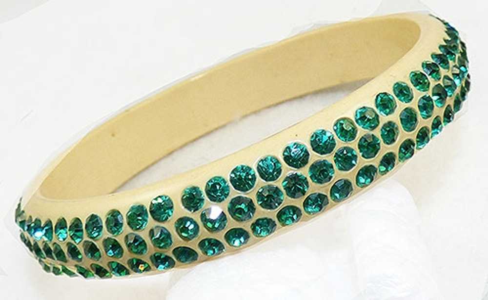 Green Rhinestone Celluloid Sparkle Bracelet - image 1