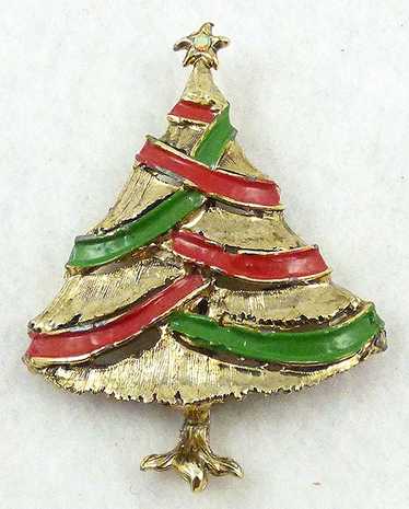 Enamel Ribbon Christmas Tree Brooch