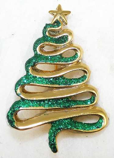 Dancraft Green Glitter Christmas Tree Brooch