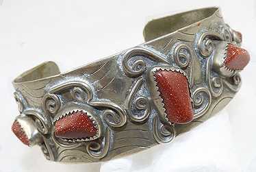 Mexican Silver Goldstone Cuff Bracelet - image 1