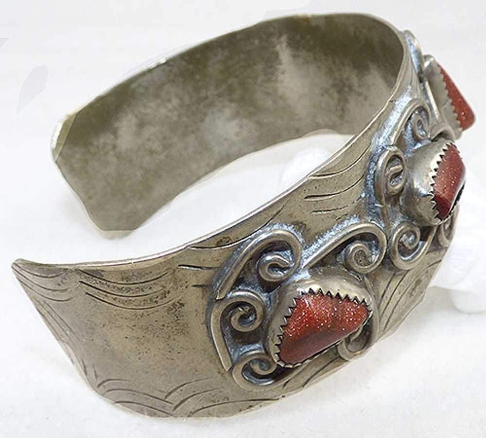 Mexican Silver Goldstone Cuff Bracelet - image 2