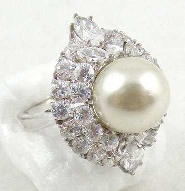 Countess Madeleine Sterling Pearl CZ Ring