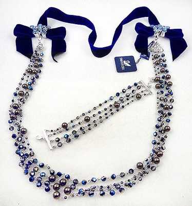 Swarovski Crystal Chains Blue Velvet Necklace Brac