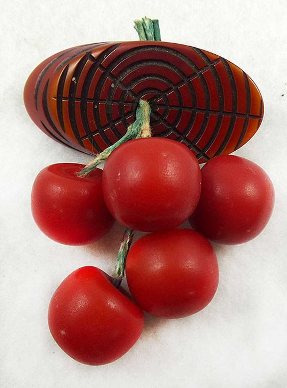 Red Bakelite Dangling Cherries Brooch - image 1