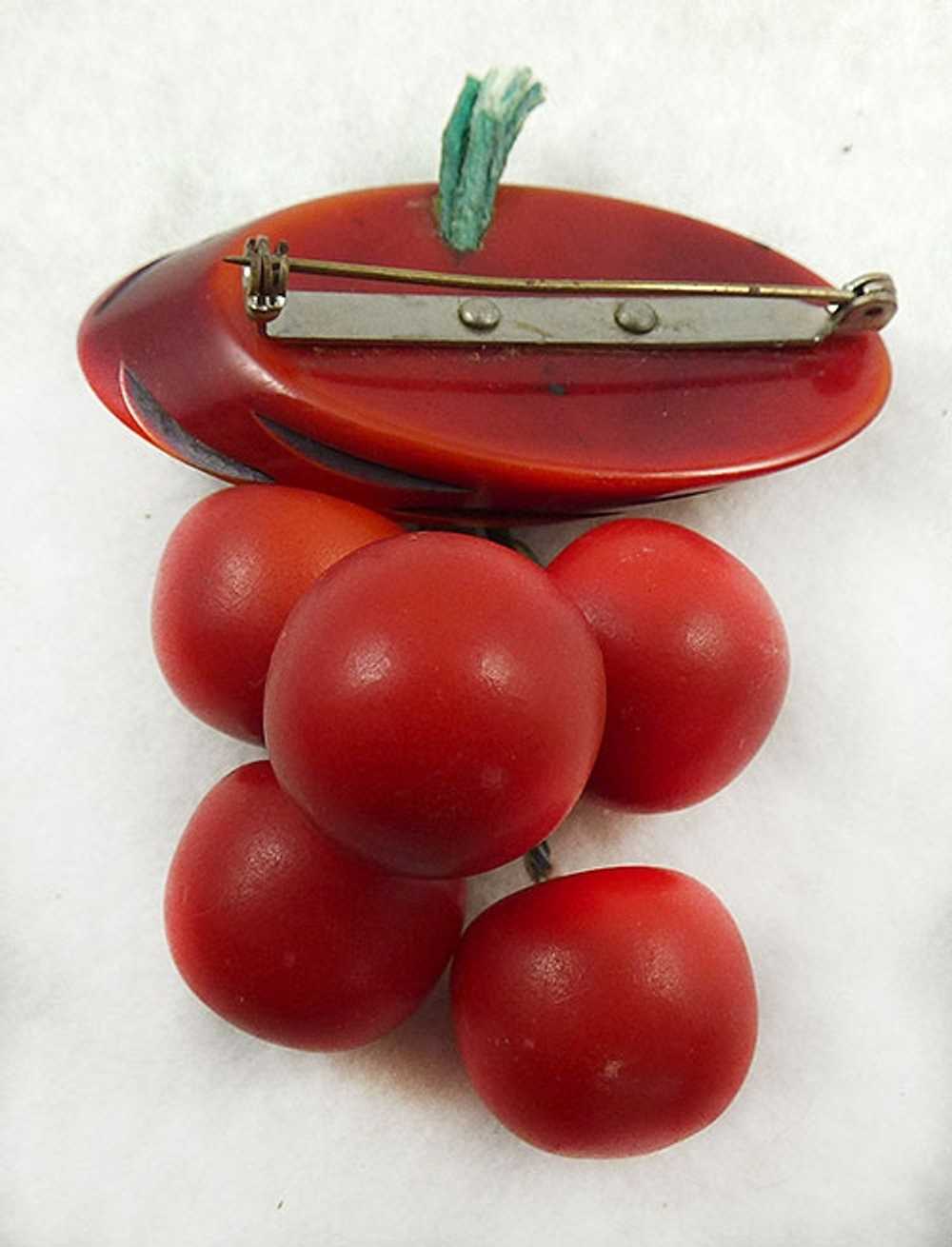 Red Bakelite Dangling Cherries Brooch - image 2