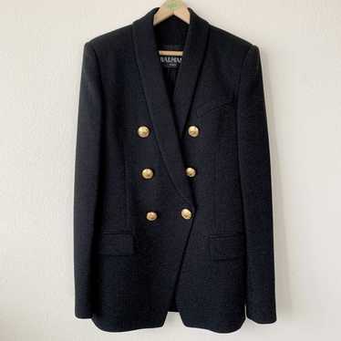 Balmain Black sparkle wool twill long blazer - image 1