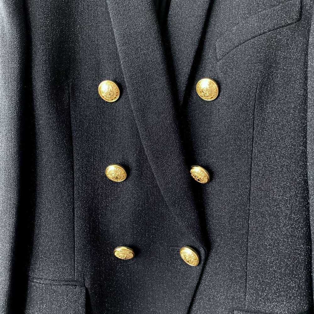 Balmain Black sparkle wool twill long blazer - image 3