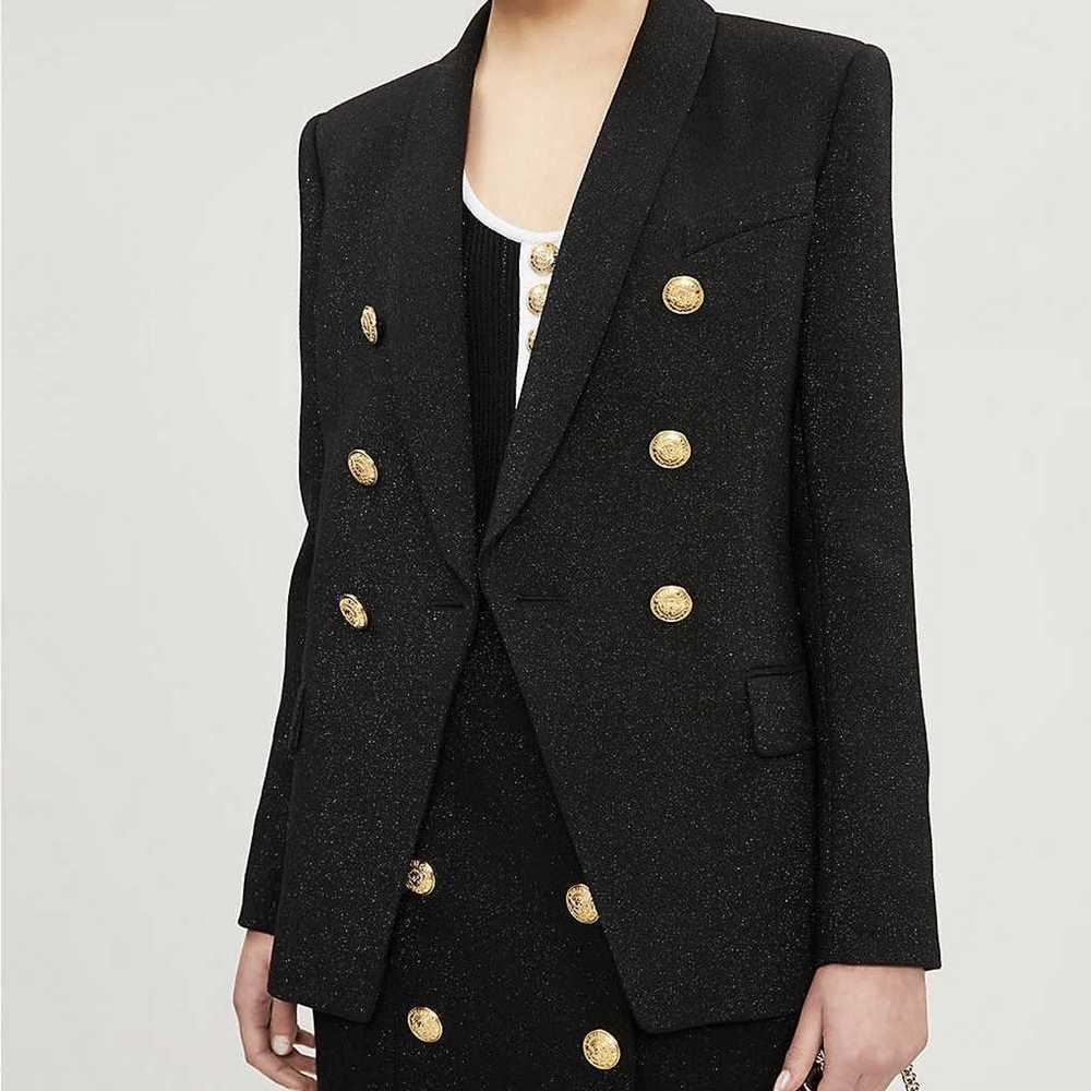 Balmain Black sparkle wool twill long blazer - image 7