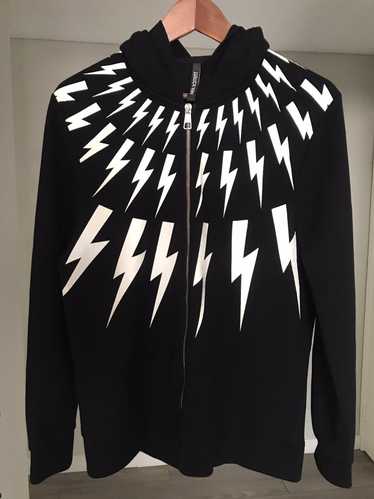 Neil Barrett Thunder bolt print zip hoodie