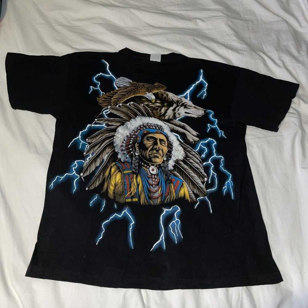 Vintage American Thunder Native Wolf Eagle T-shirt - Gem