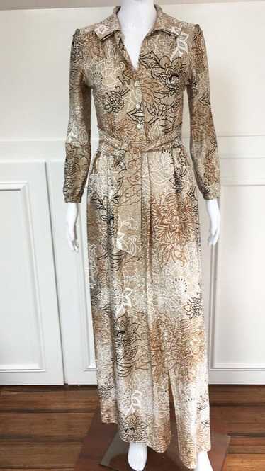 Boho MOD 1960s Floral Lurex Hostess Gown Size 10 … - image 1