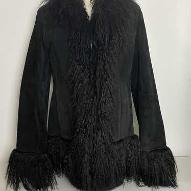 Other Vintage Black Suede Coat - Sheepskin Collar… - image 1