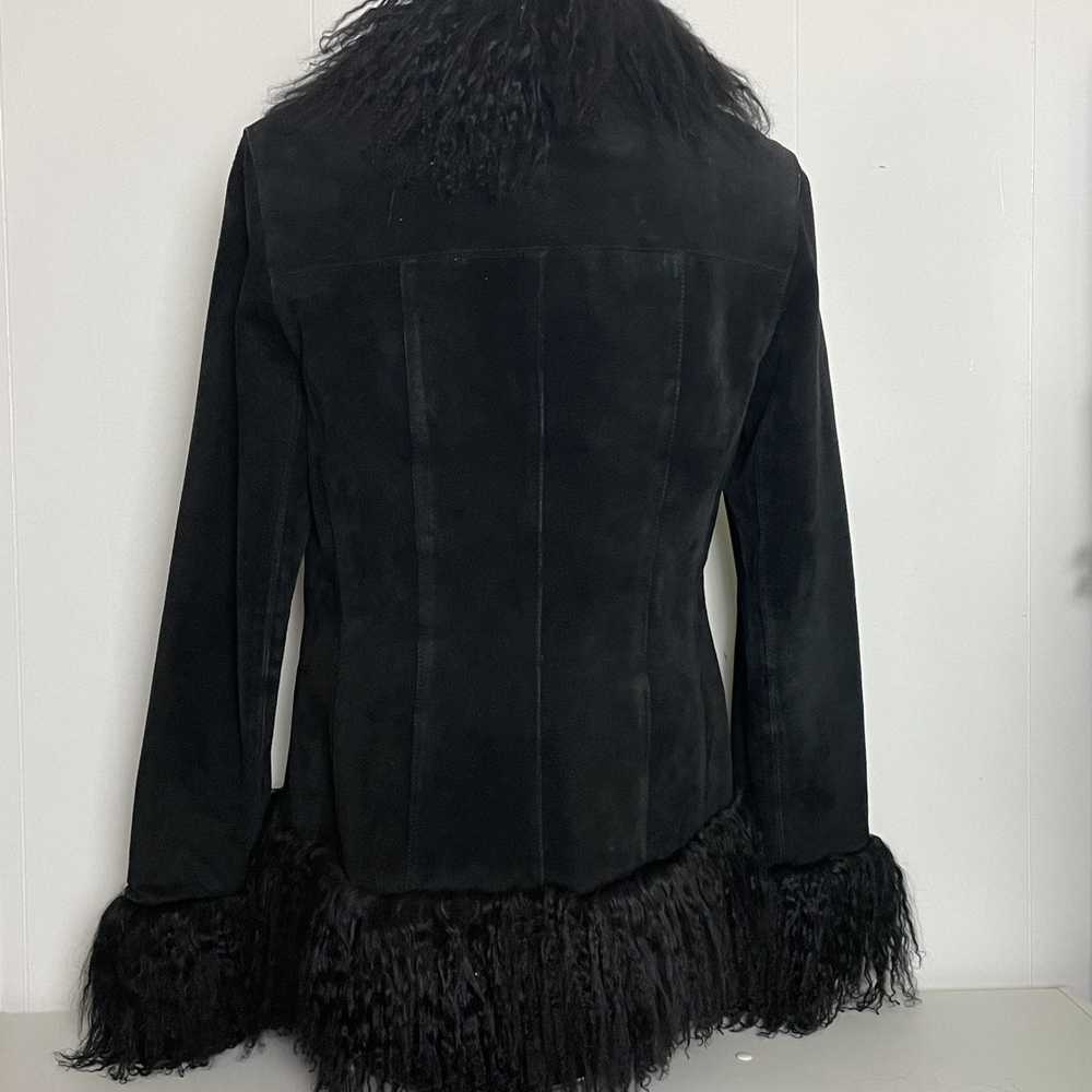 Other Vintage Black Suede Coat - Sheepskin Collar… - image 2
