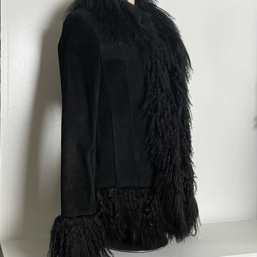 Other Vintage Black Suede Coat - Sheepskin Collar… - image 3