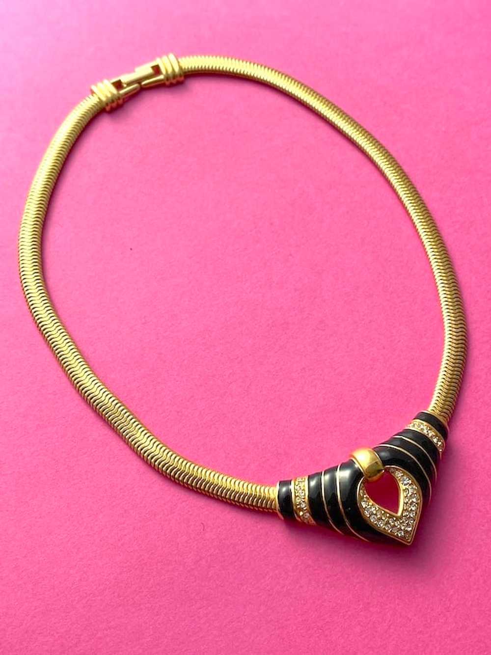 Chunky 80s vintage SAL Swarovski necklace in gold… - image 1