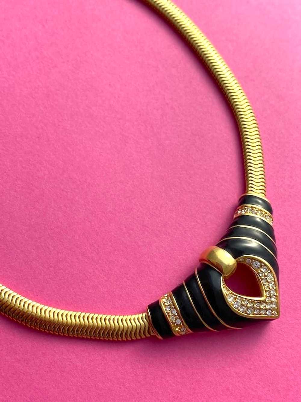Chunky 80s vintage SAL Swarovski necklace in gold… - image 2