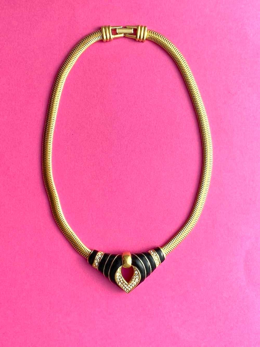 Chunky 80s vintage SAL Swarovski necklace in gold… - image 6