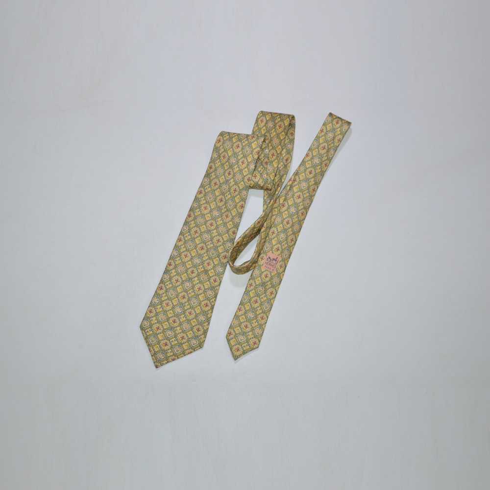 Hermes × Luxury Hermès Yellow Green Silk Tie Crav… - image 1
